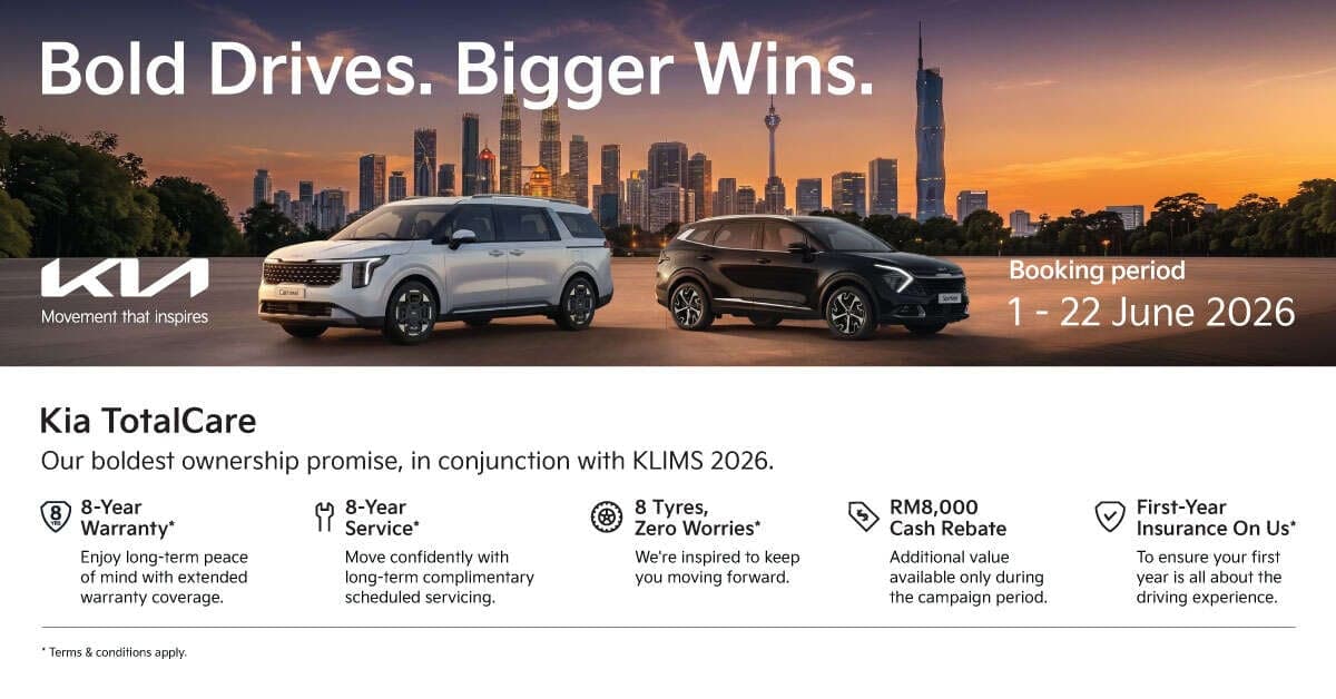 Enjoy RM8k rebate, eight-year warranty and more with Kia TotalCare – book at KLIMS and stand to win prizes